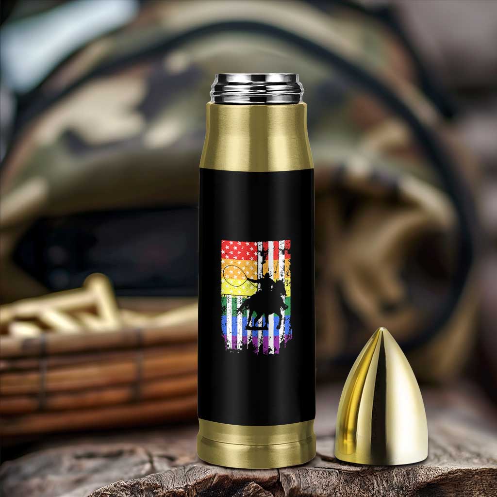 Rodeo Gay Cowboy Western LGBTQ Rainbow Flag Bullet Tumbler