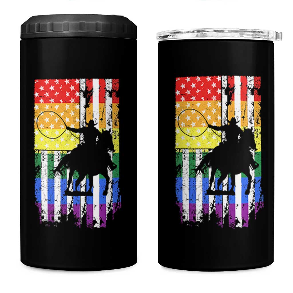 Rodeo Gay Cowboy Western LGBTQ Rainbow Flag 4 in 1 Can Cooler Tumbler