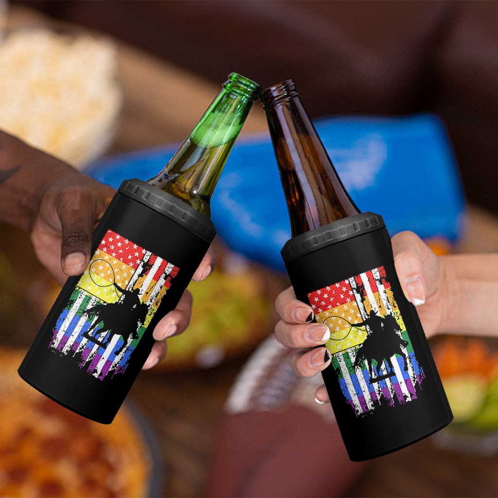 Rodeo Gay Cowboy Western LGBTQ Rainbow Flag 4 in 1 Can Cooler Tumbler