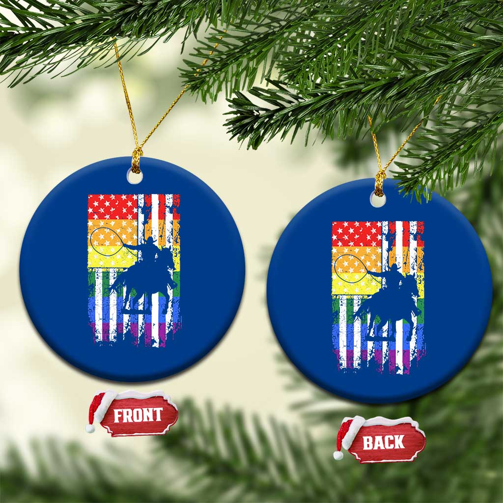 Rodeo Gay Cowboy Western LGBTQ Rainbow Flag Ceramic Ornament