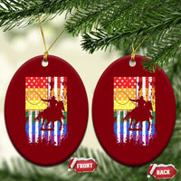 Rodeo Gay Cowboy Western LGBTQ Rainbow Flag Ceramic Ornament