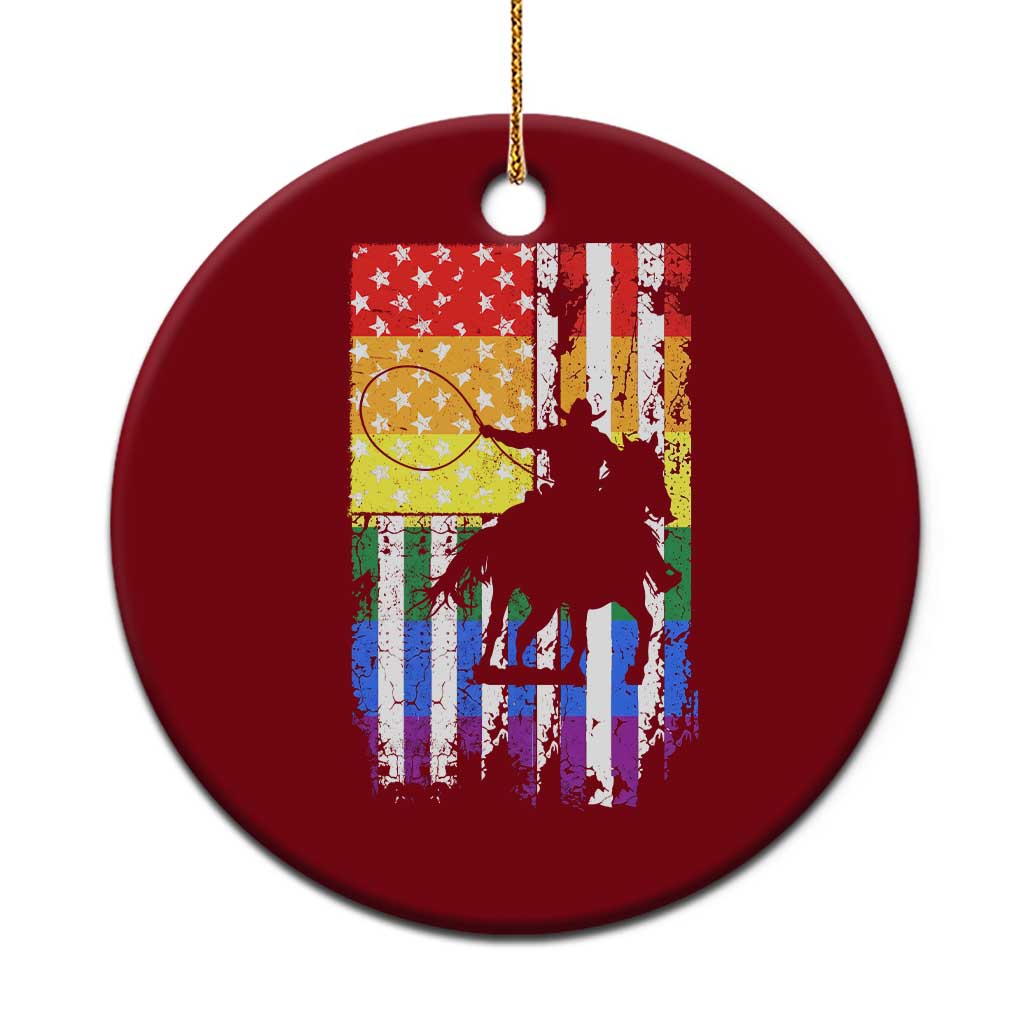 Rodeo Gay Cowboy Western LGBTQ Rainbow Flag Ceramic Ornament