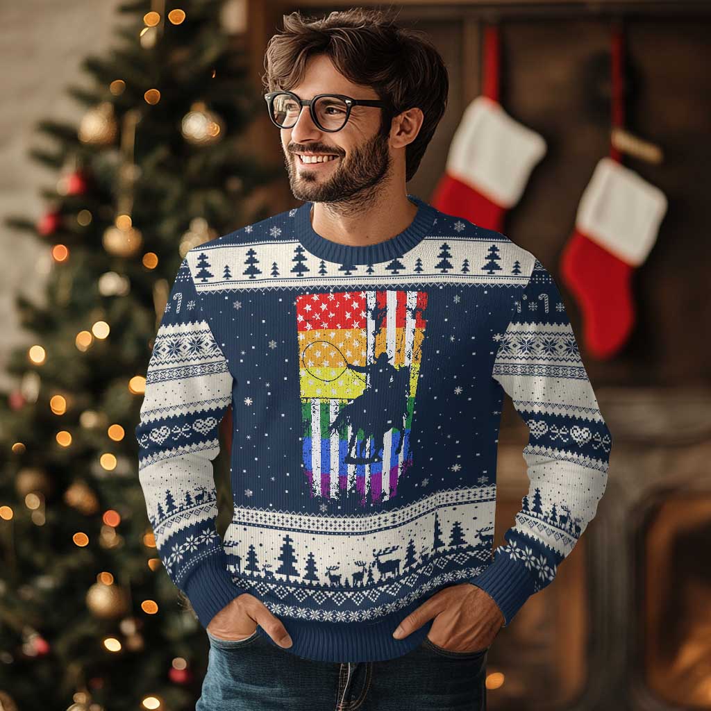 Rodeo Gay Cowboy Western LGBTQ Rainbow Flag Ugly Christmas Sweater