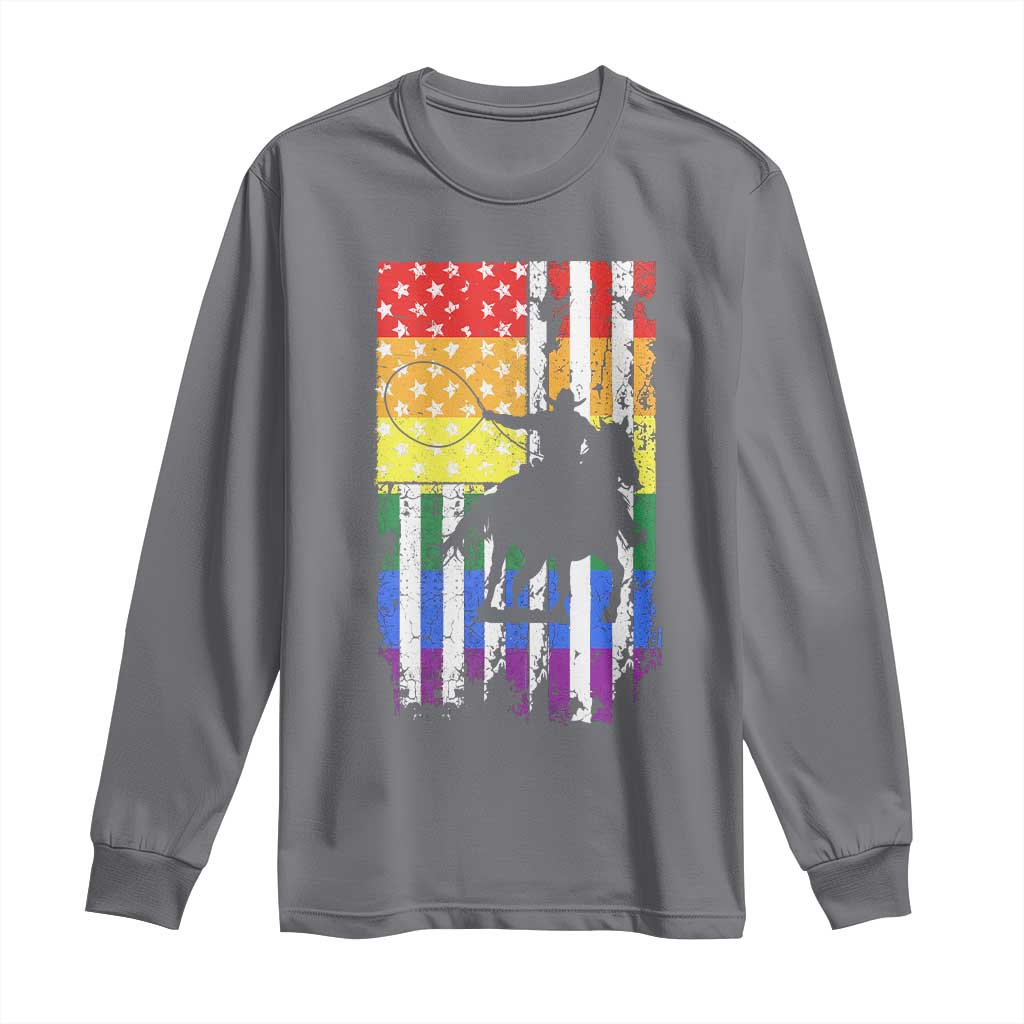 Rodeo Gay Cowboy Western LGBTQ Rainbow Flag Long Sleeve Shirt