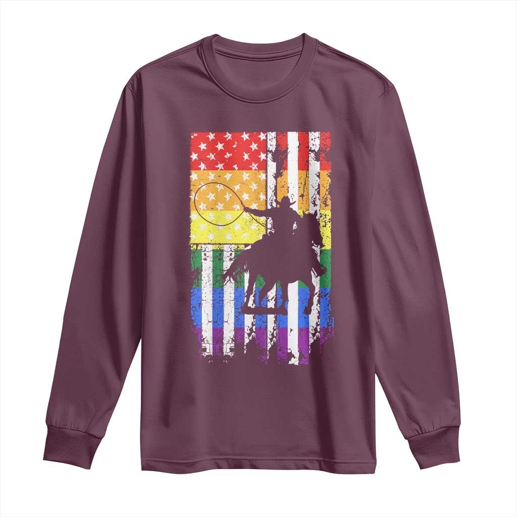 Rodeo Gay Cowboy Western LGBTQ Rainbow Flag Long Sleeve Shirt