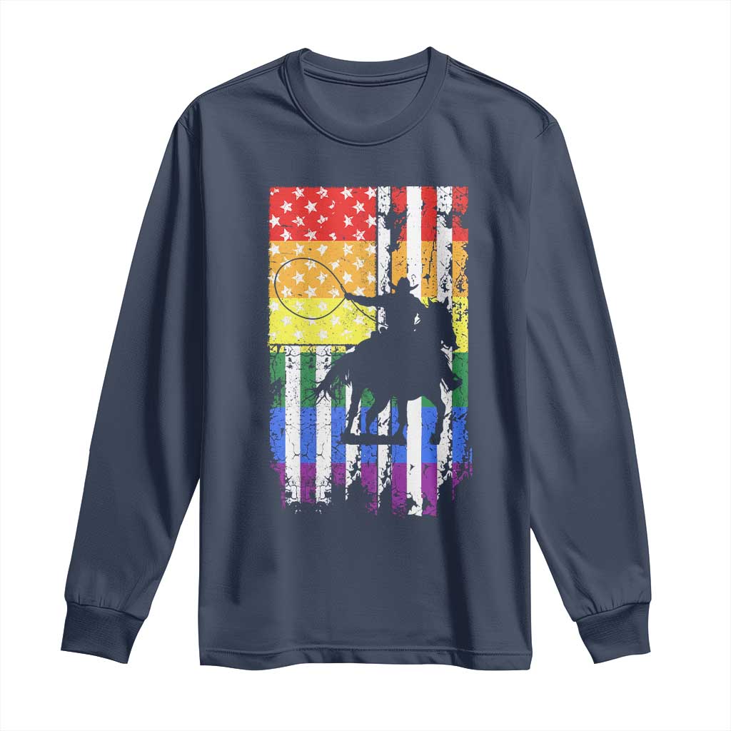 Rodeo Gay Cowboy Western LGBTQ Rainbow Flag Long Sleeve Shirt