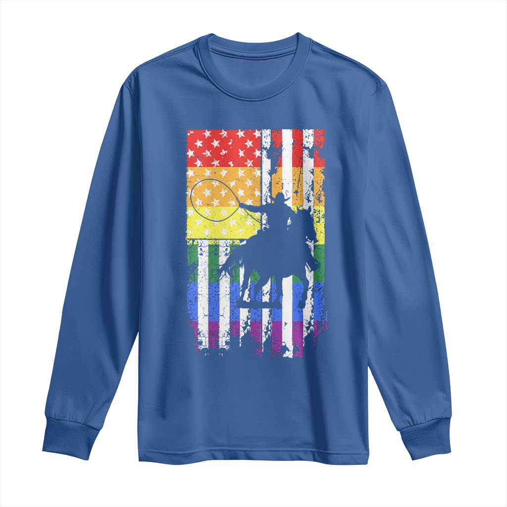 Rodeo Gay Cowboy Western LGBTQ Rainbow Flag Long Sleeve Shirt
