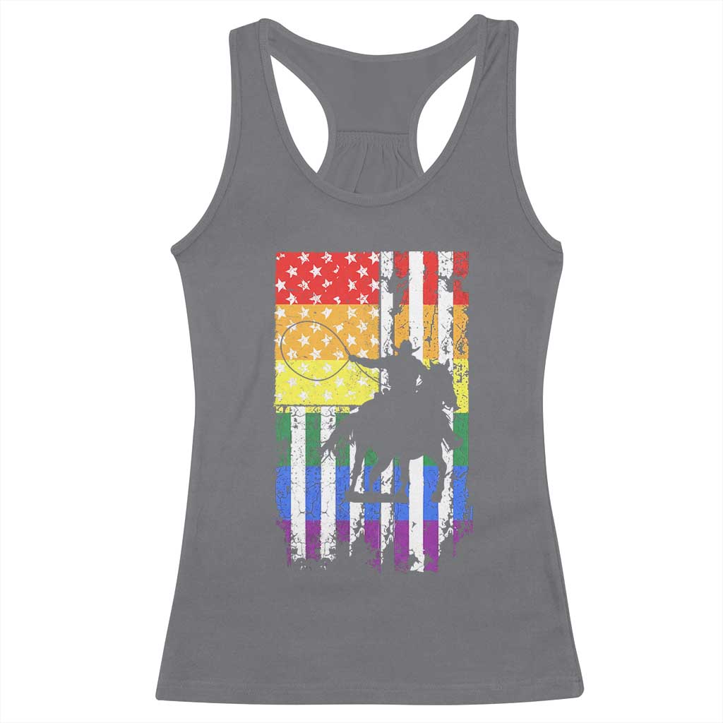 Rodeo Gay Cowboy Western LGBTQ Rainbow Flag Racerback Tank Top