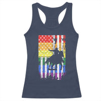 Rodeo Gay Cowboy Western LGBTQ Rainbow Flag Racerback Tank Top