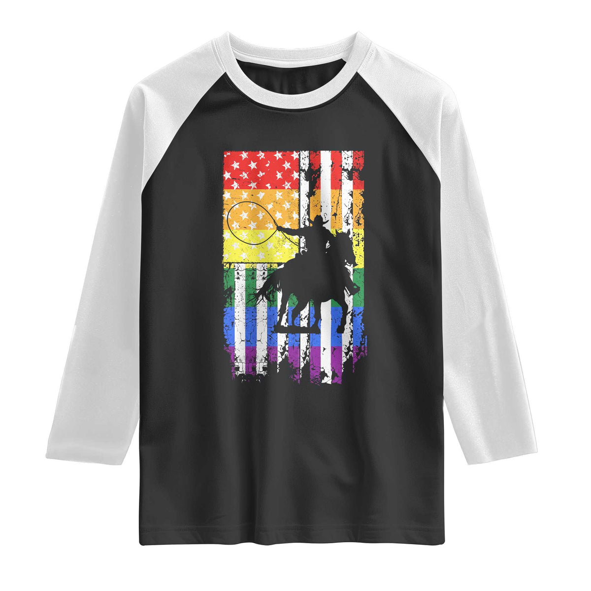 Rodeo Gay Cowboy Western LGBTQ Rainbow Flag Raglan Shirt