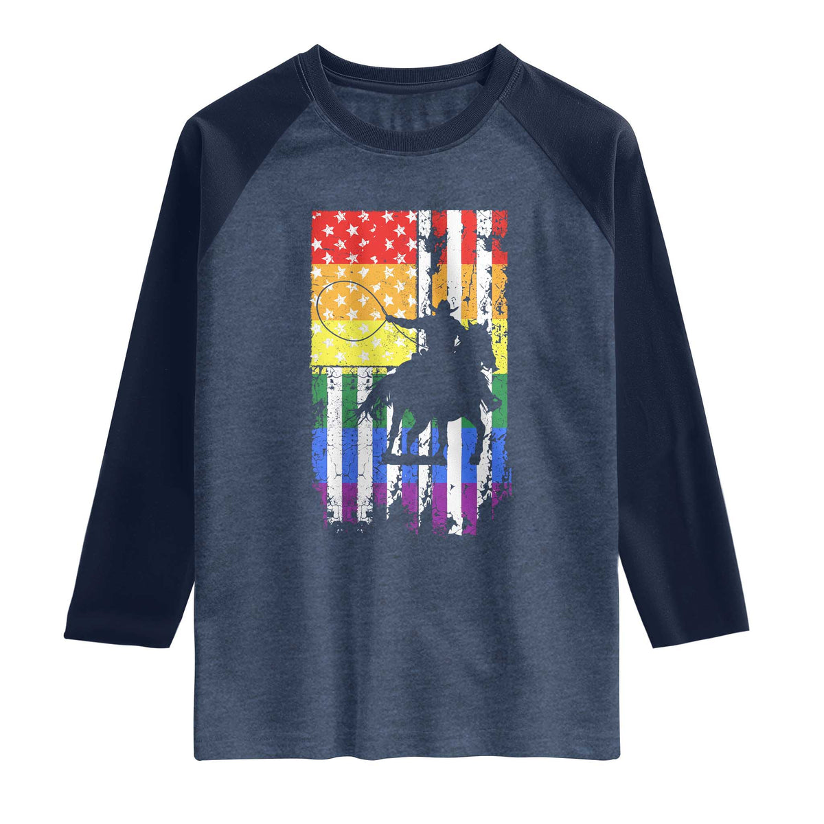 Rodeo Gay Cowboy Western LGBTQ Rainbow Flag Raglan Shirt