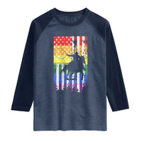 Rodeo Gay Cowboy Western LGBTQ Rainbow Flag Raglan Shirt