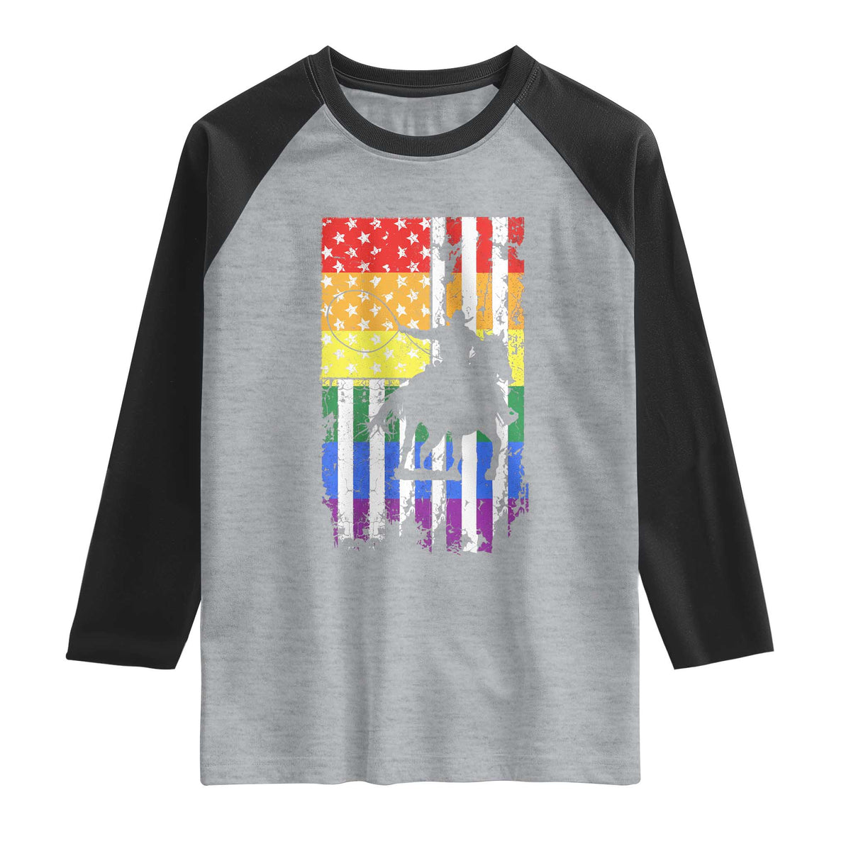 Rodeo Gay Cowboy Western LGBTQ Rainbow Flag Raglan Shirt