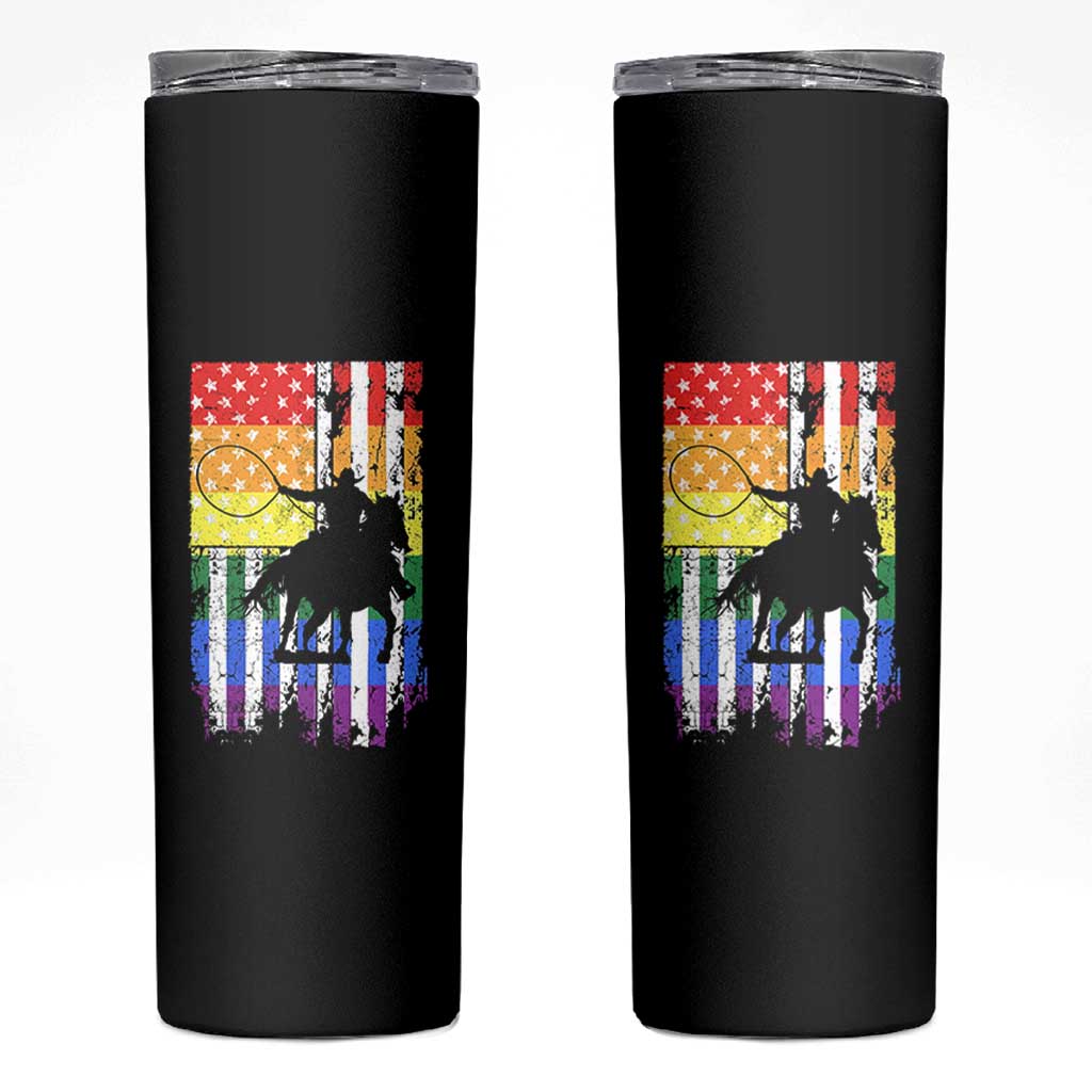 Rodeo Gay Cowboy Western LGBTQ Rainbow Flag Skinny Tumbler