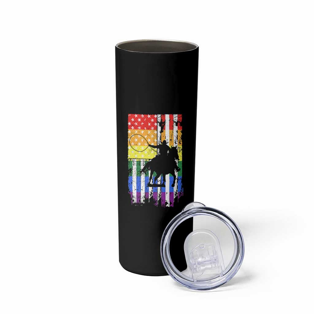 Rodeo Gay Cowboy Western LGBTQ Rainbow Flag Skinny Tumbler