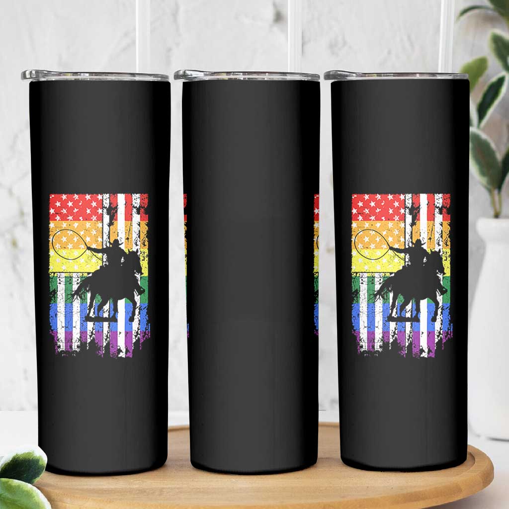 Rodeo Gay Cowboy Western LGBTQ Rainbow Flag Skinny Tumbler