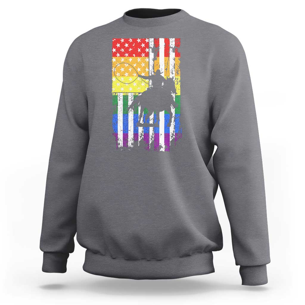 Rodeo Gay Cowboy Western LGBTQ Rainbow Flag Sweatshirt