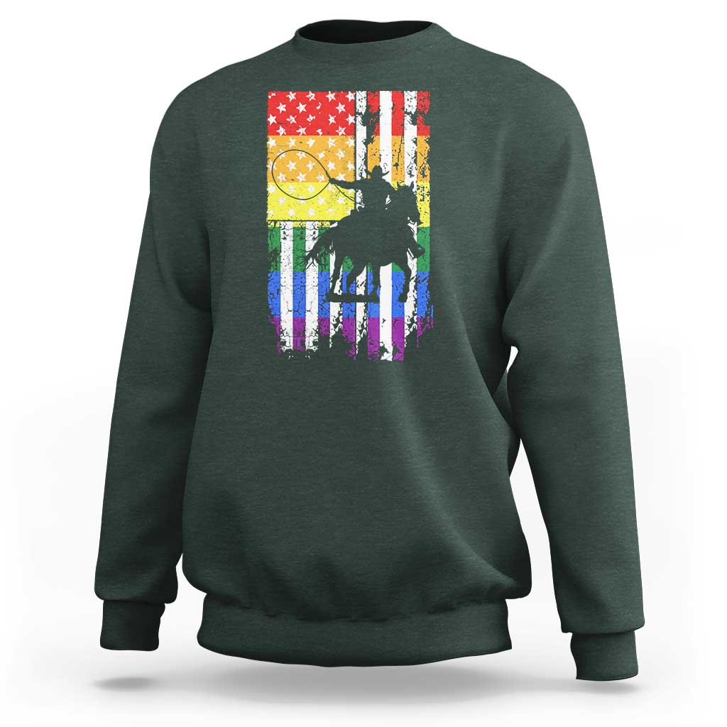 Rodeo Gay Cowboy Western LGBTQ Rainbow Flag Sweatshirt
