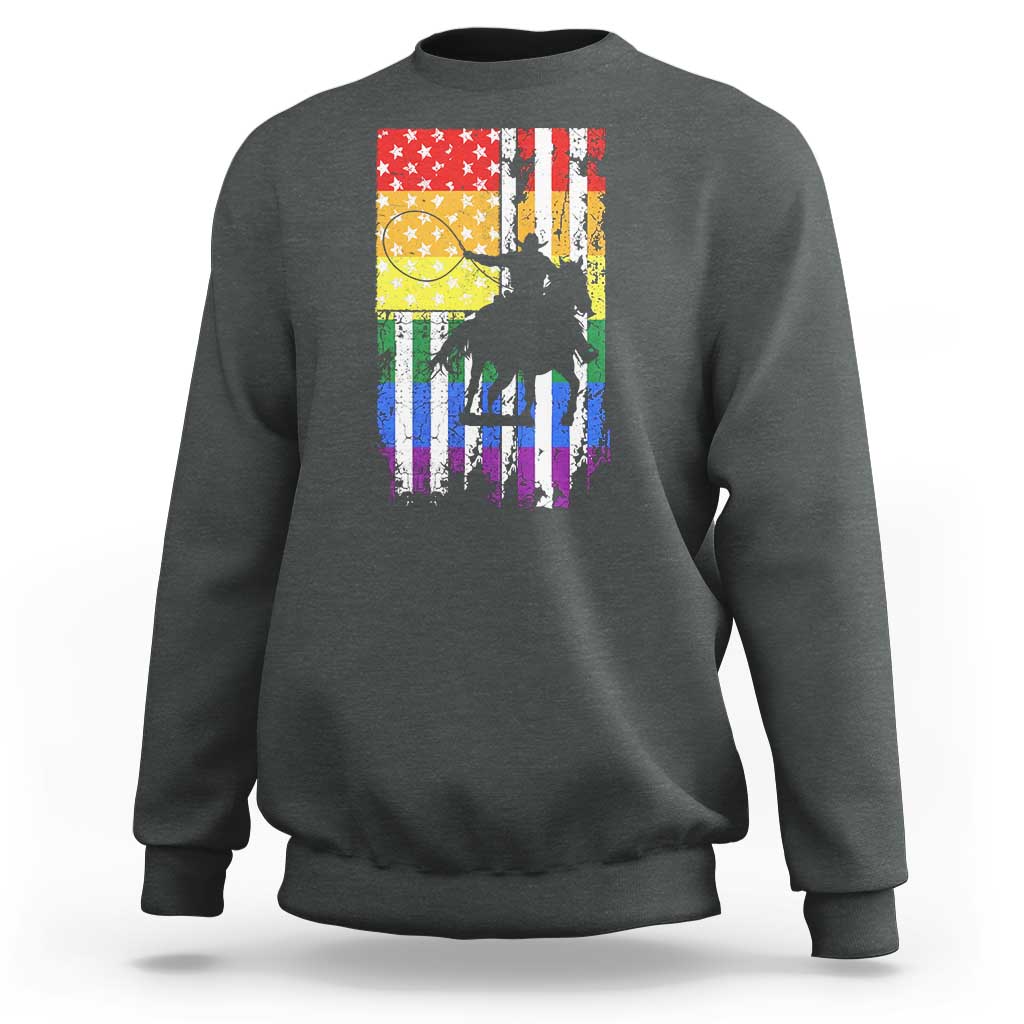 Rodeo Gay Cowboy Western LGBTQ Rainbow Flag Sweatshirt