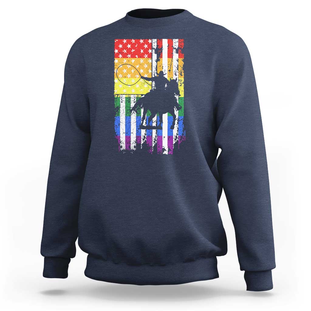 Rodeo Gay Cowboy Western LGBTQ Rainbow Flag Sweatshirt