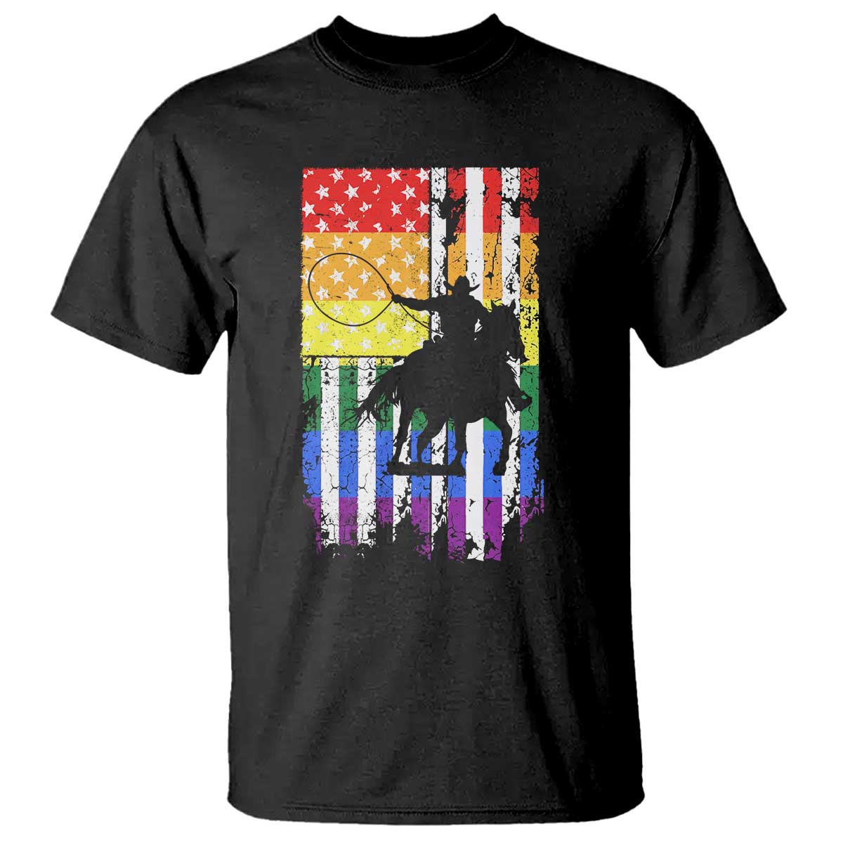 Rodeo Gay Cowboy Western LGBTQ Rainbow Flag T Shirt