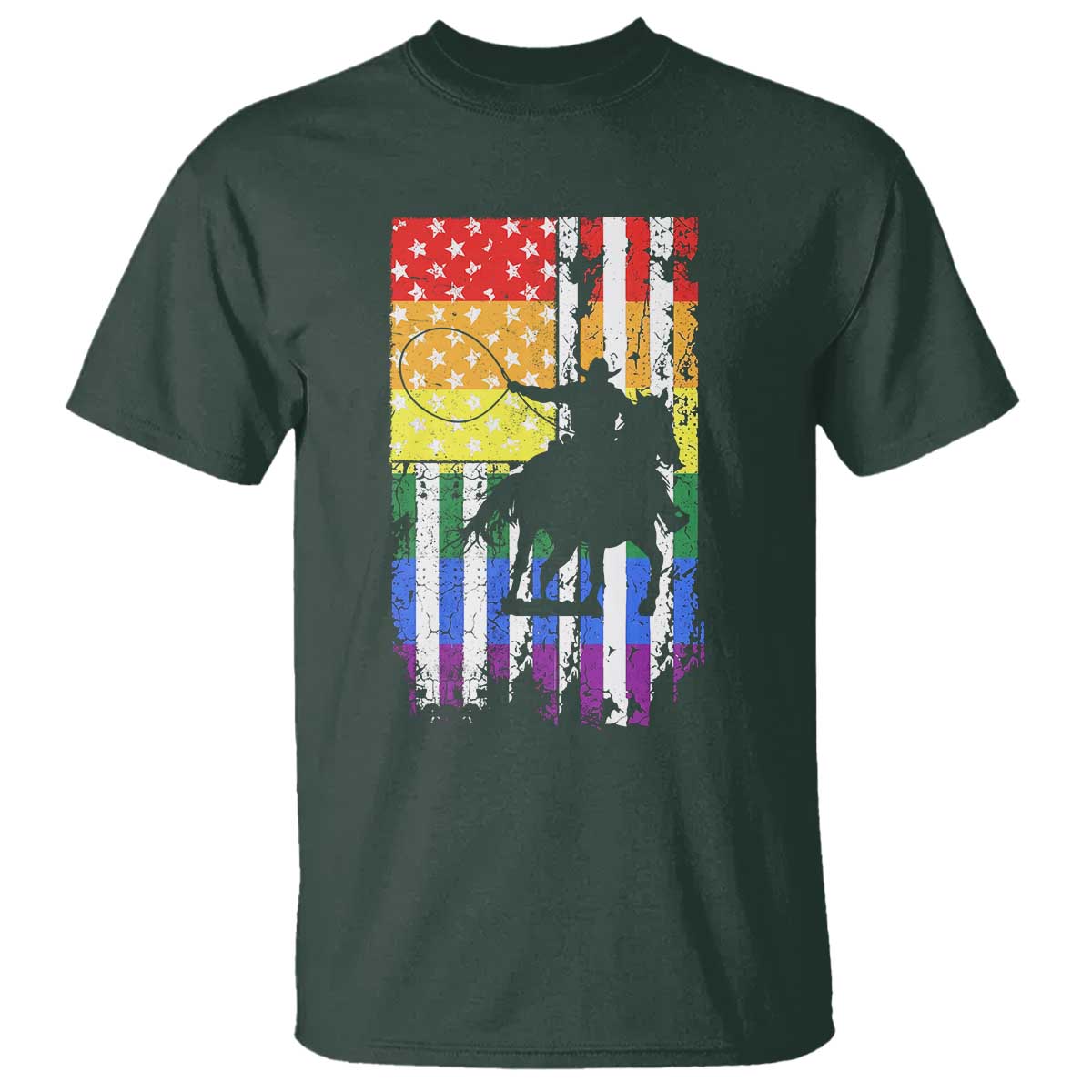 Rodeo Gay Cowboy Western LGBTQ Rainbow Flag T Shirt