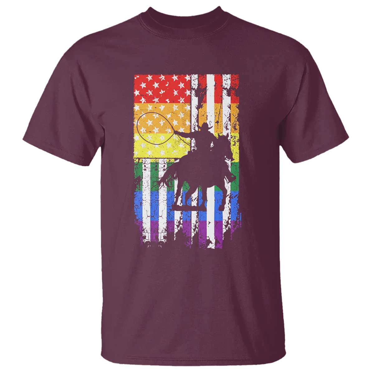 Rodeo Gay Cowboy Western LGBTQ Rainbow Flag T Shirt
