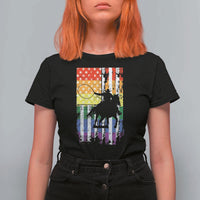 Rodeo Gay Cowboy Western LGBTQ Rainbow Flag T Shirt For Women