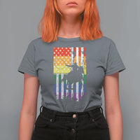 Rodeo Gay Cowboy Western LGBTQ Rainbow Flag T Shirt For Women