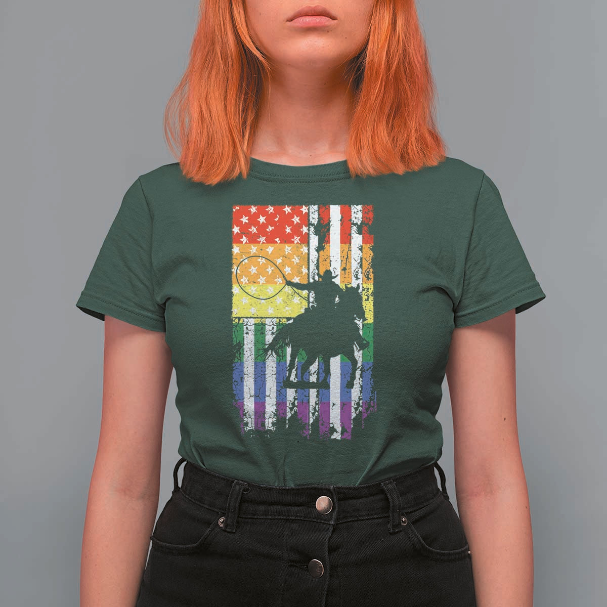 Rodeo Gay Cowboy Western LGBTQ Rainbow Flag T Shirt For Women