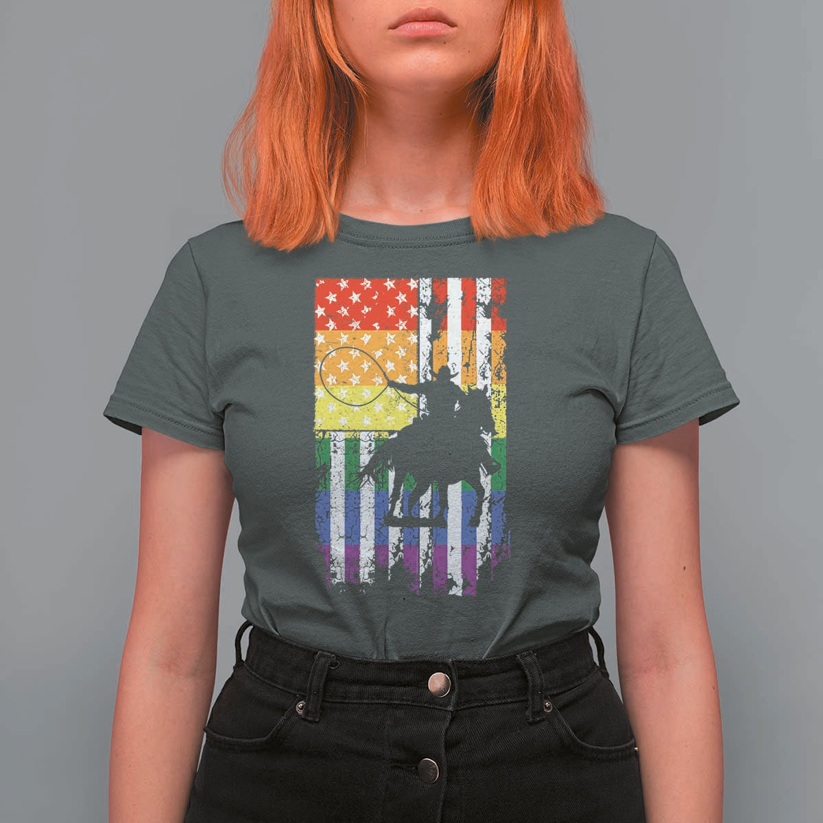 Rodeo Gay Cowboy Western LGBTQ Rainbow Flag T Shirt For Women