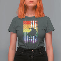 Rodeo Gay Cowboy Western LGBTQ Rainbow Flag T Shirt For Women
