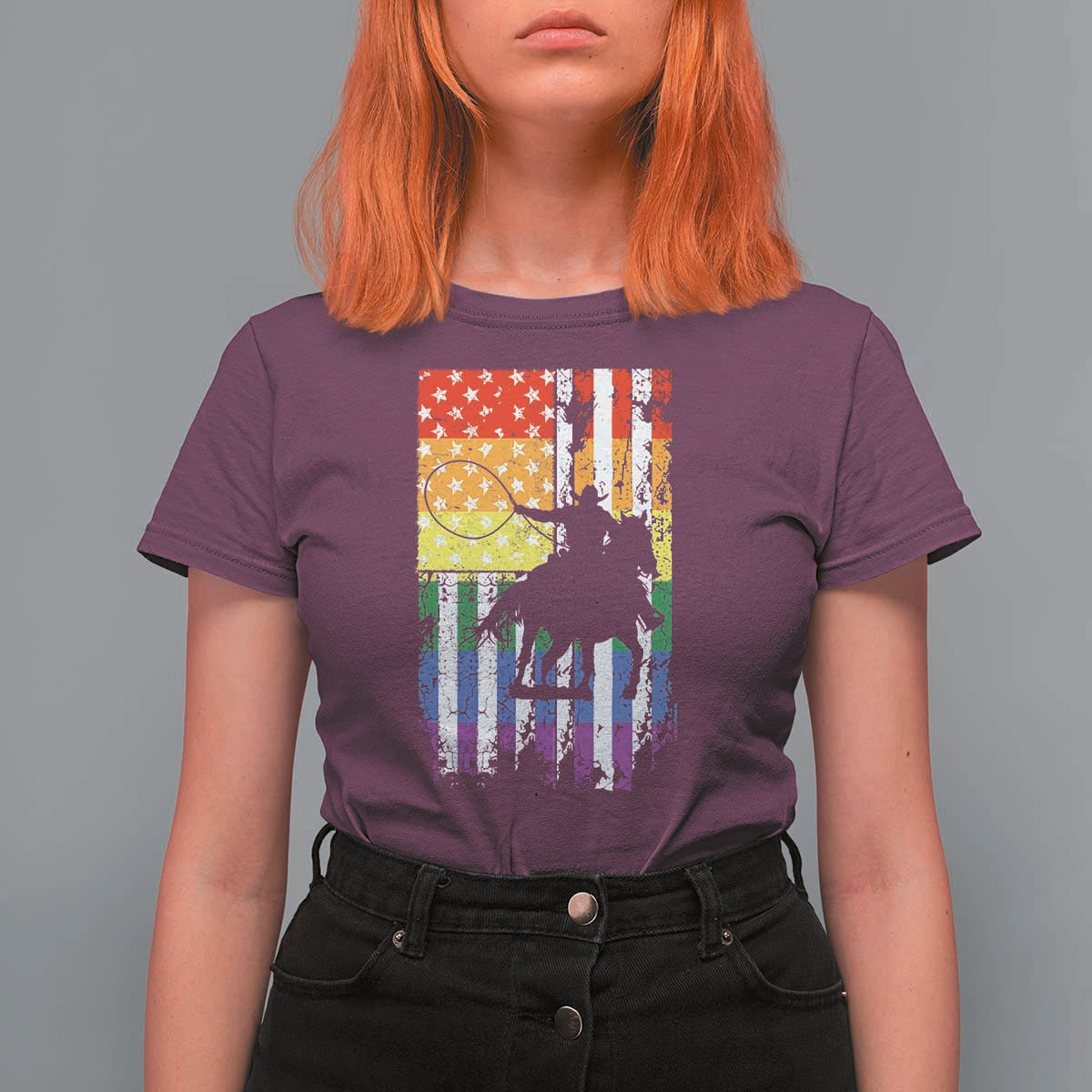 Rodeo Gay Cowboy Western LGBTQ Rainbow Flag T Shirt For Women