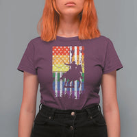 Rodeo Gay Cowboy Western LGBTQ Rainbow Flag T Shirt For Women