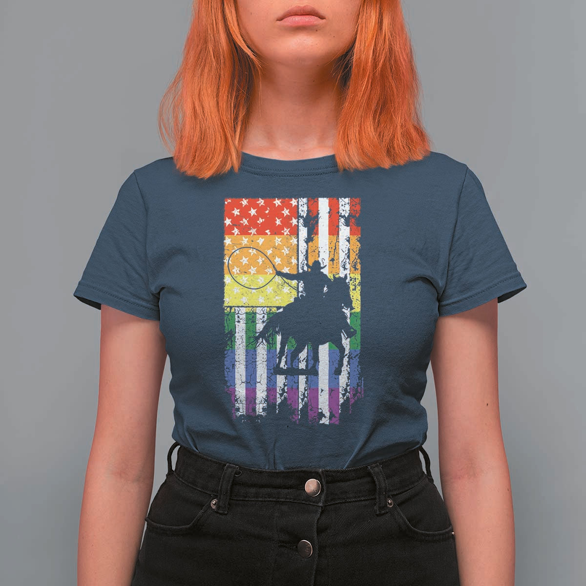 Rodeo Gay Cowboy Western LGBTQ Rainbow Flag T Shirt For Women