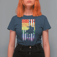 Rodeo Gay Cowboy Western LGBTQ Rainbow Flag T Shirt For Women