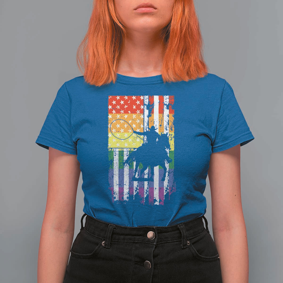 Rodeo Gay Cowboy Western LGBTQ Rainbow Flag T Shirt For Women