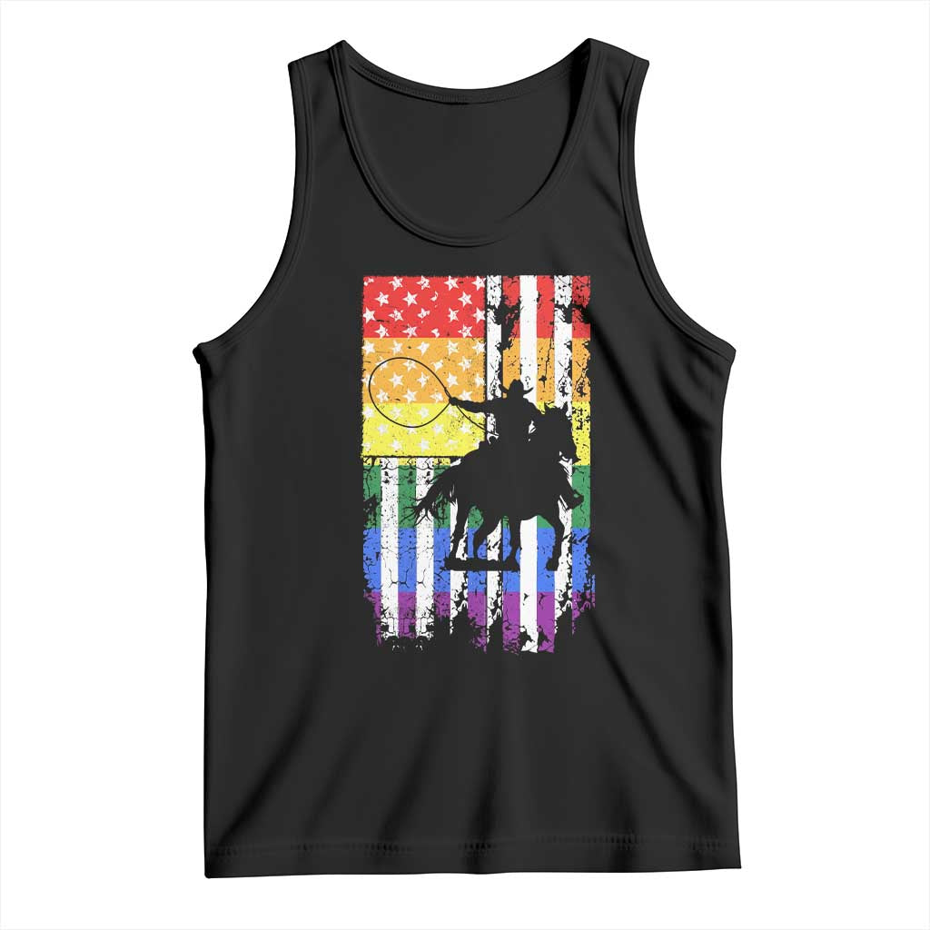 Rodeo Gay Cowboy Western LGBTQ Rainbow Flag Tank Top