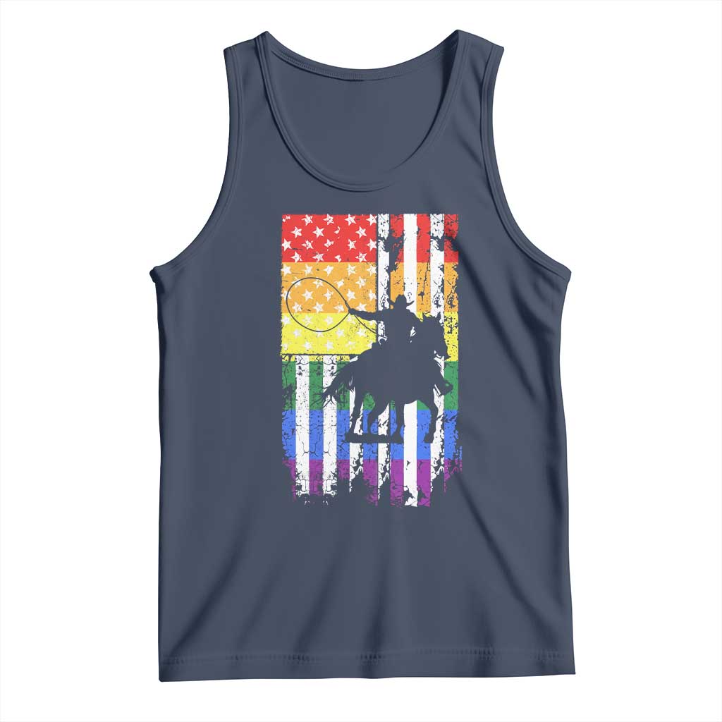 Rodeo Gay Cowboy Western LGBTQ Rainbow Flag Tank Top