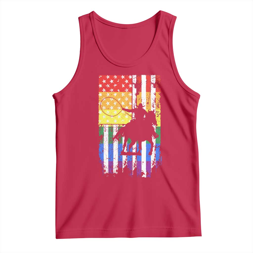 Rodeo Gay Cowboy Western LGBTQ Rainbow Flag Tank Top