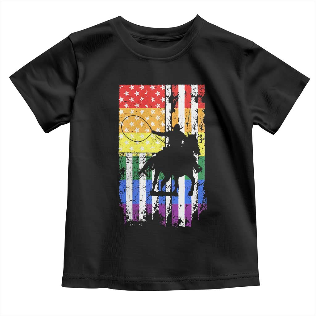 Rodeo Gay Cowboy Western LGBTQ Rainbow Flag Toddler T Shirt