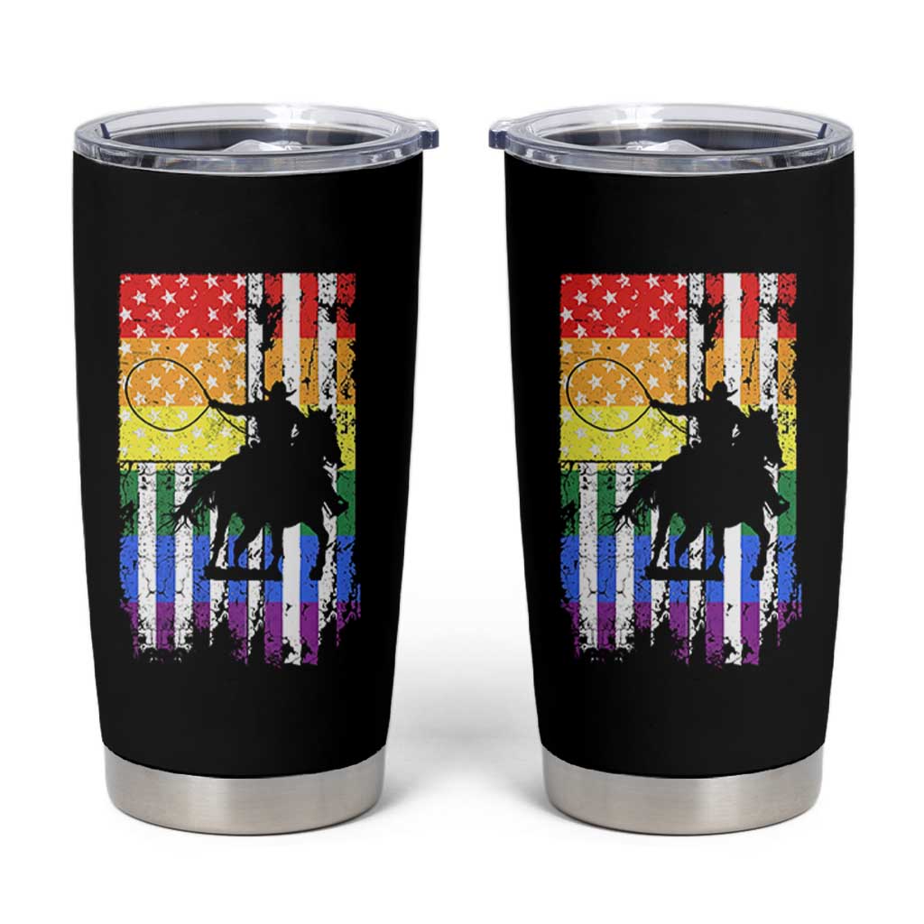 Rodeo Gay Cowboy Western LGBTQ Rainbow Flag Tumbler Cup