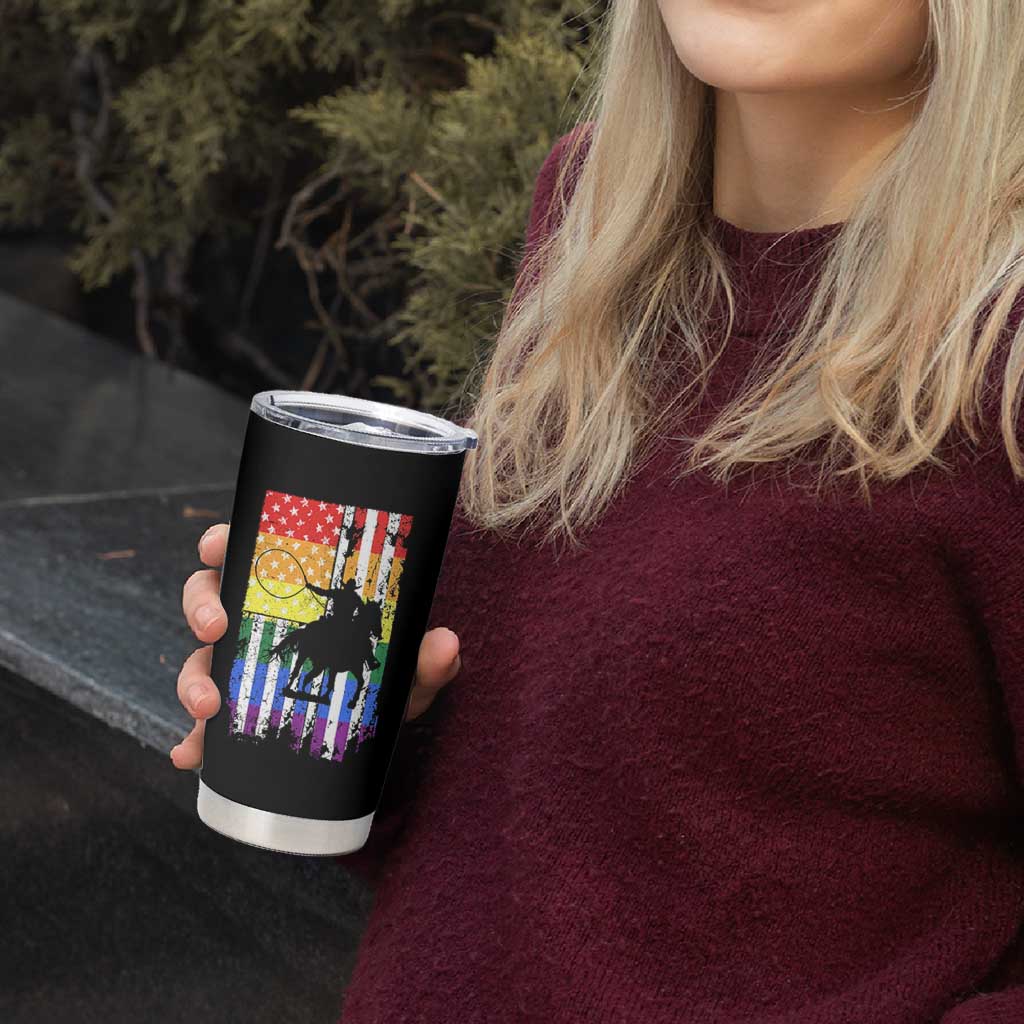 Rodeo Gay Cowboy Western LGBTQ Rainbow Flag Tumbler Cup