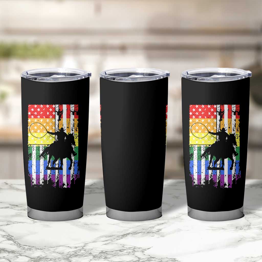 Rodeo Gay Cowboy Western LGBTQ Rainbow Flag Tumbler Cup