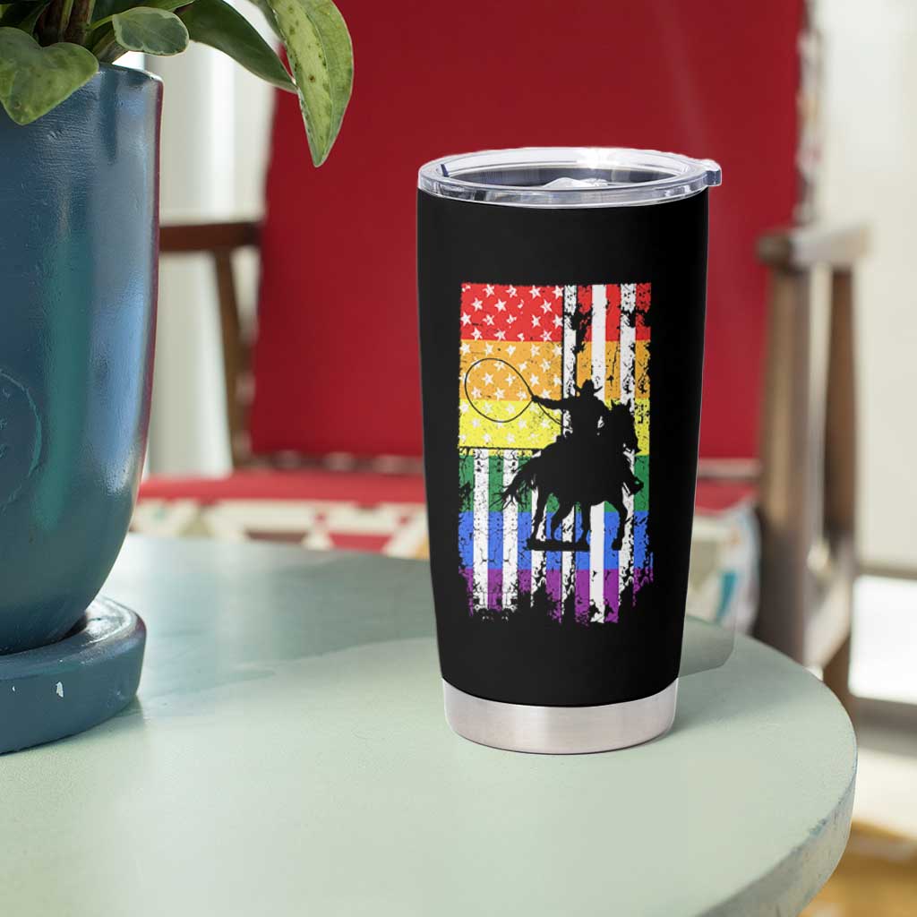 Rodeo Gay Cowboy Western LGBTQ Rainbow Flag Tumbler Cup