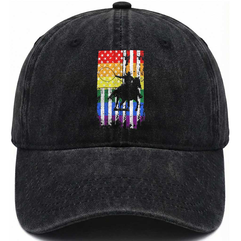 Rodeo Gay Cowboy Western LGBTQ Rainbow Flag Washed Cotton Baseball Cap