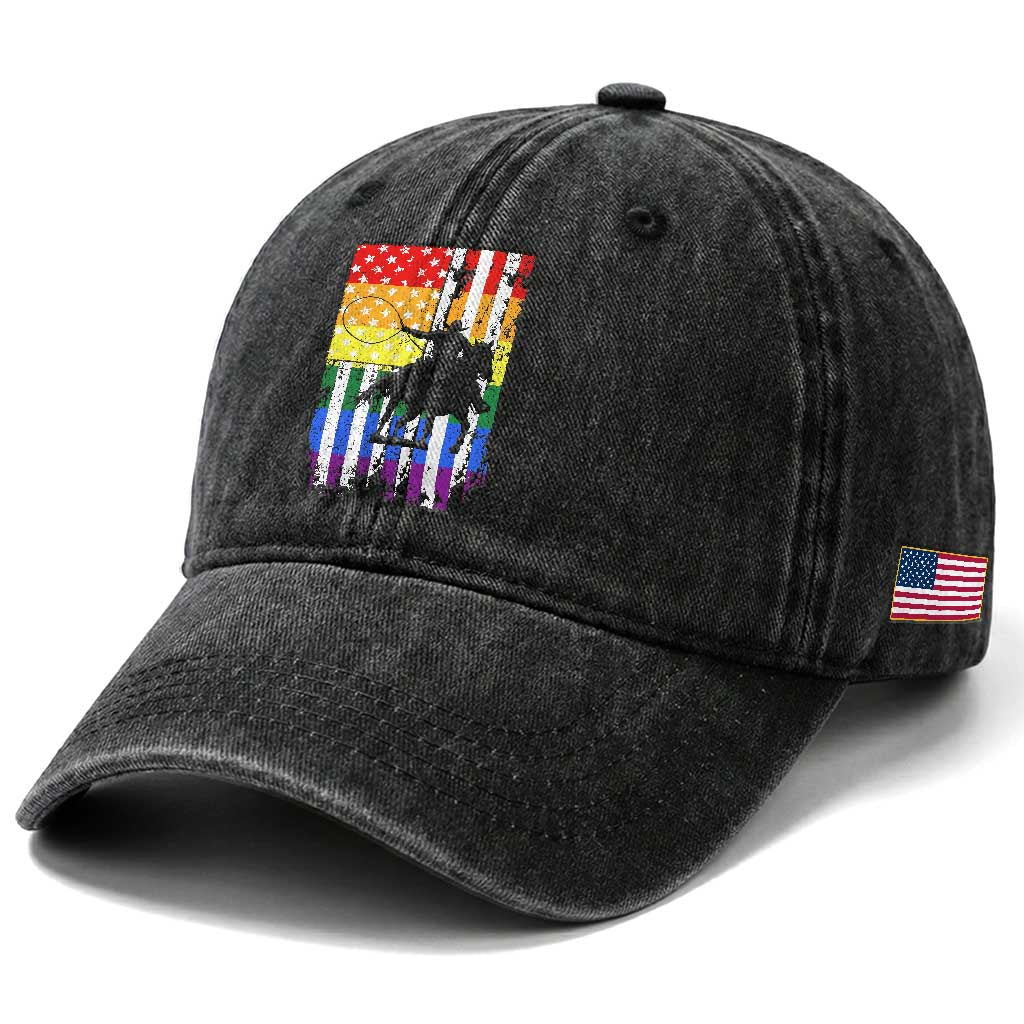 Rodeo Gay Cowboy Western LGBTQ Rainbow Flag Washed Cotton Baseball Cap