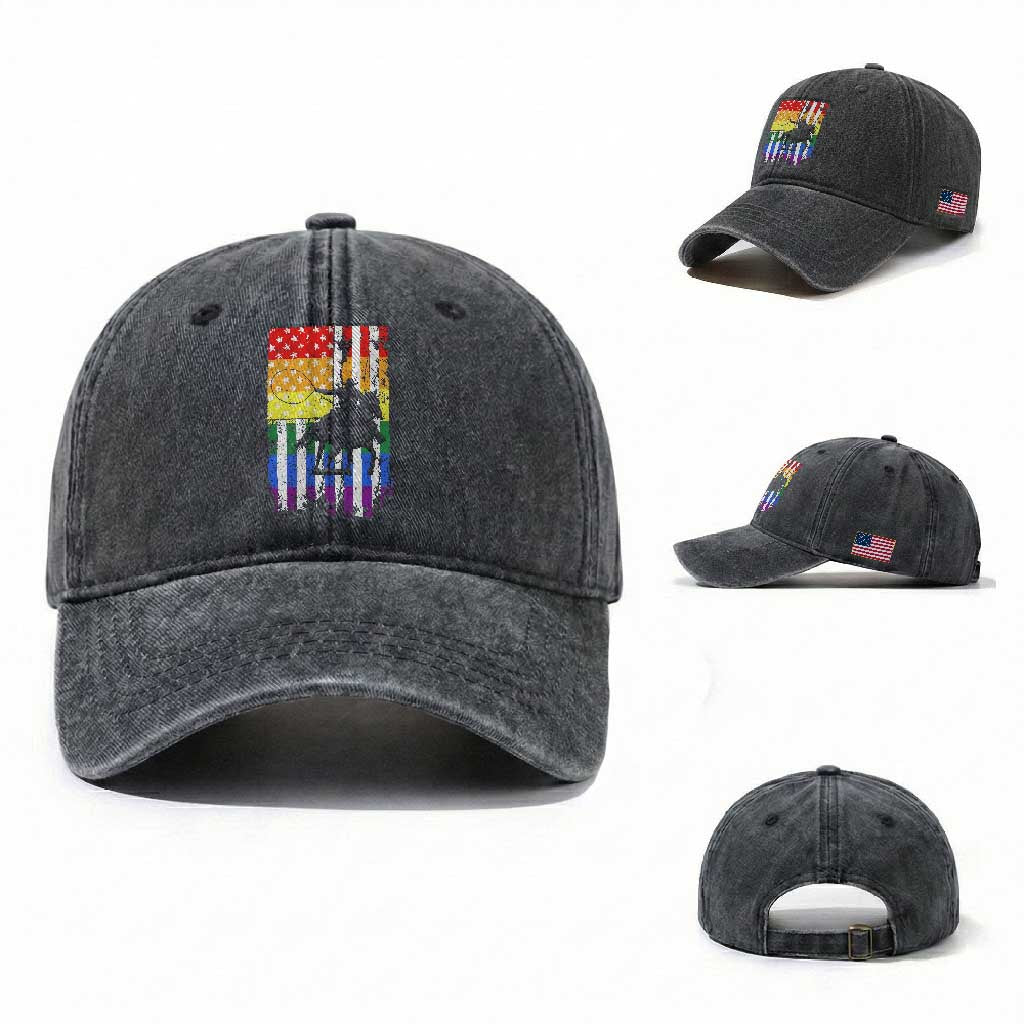 Rodeo Gay Cowboy Western LGBTQ Rainbow Flag Washed Cotton Baseball Cap