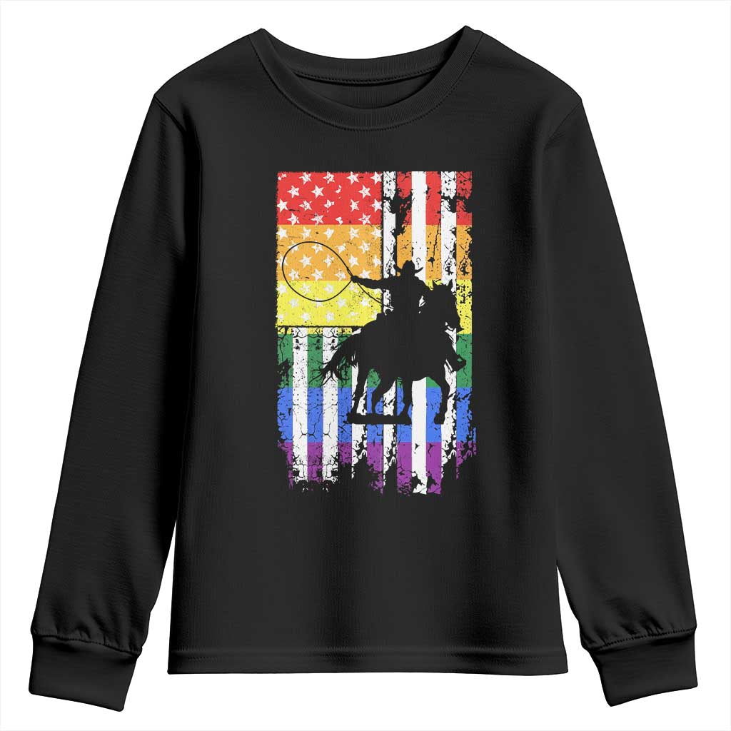 Rodeo Gay Cowboy Western LGBTQ Rainbow Flag Youth Sweatshirt