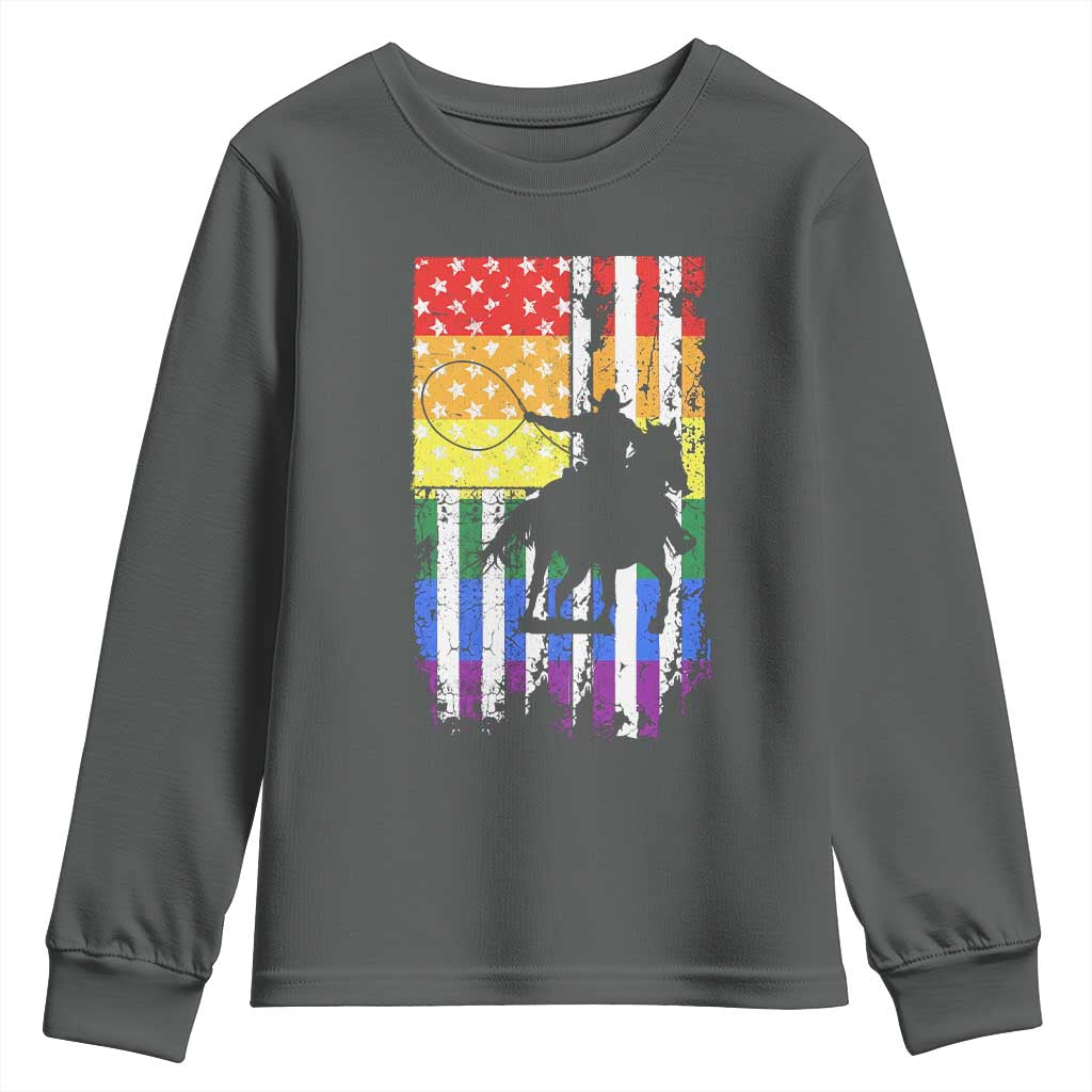 Rodeo Gay Cowboy Western LGBTQ Rainbow Flag Youth Sweatshirt